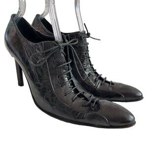 Elisheva high heels elongated pointed toe lace up black leather booties 39